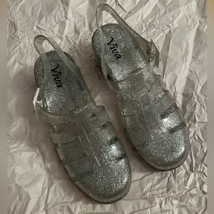 Glitter silver heel jelly sandals used once great condition